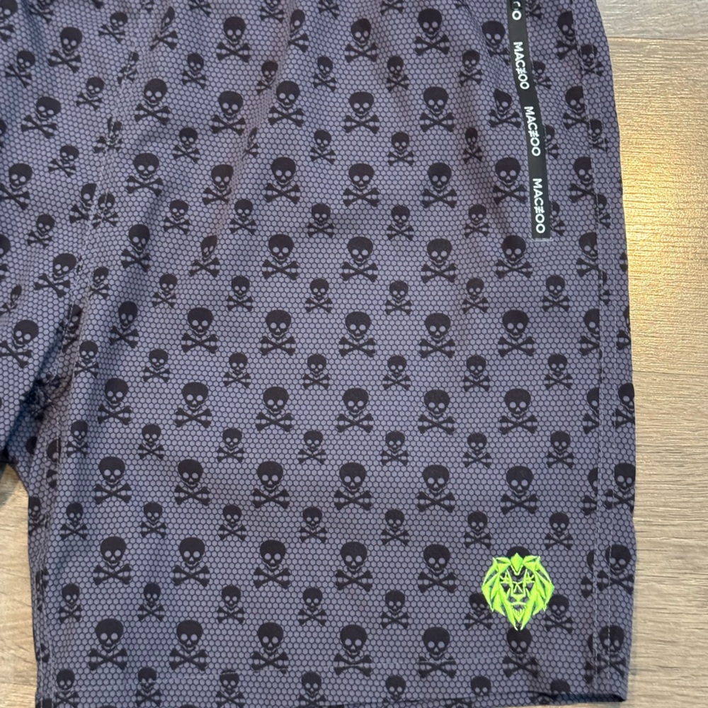 Maceoo Skull Print Swim Shorts in Charcoal with Neon Green Accents - Picture 3 of 4